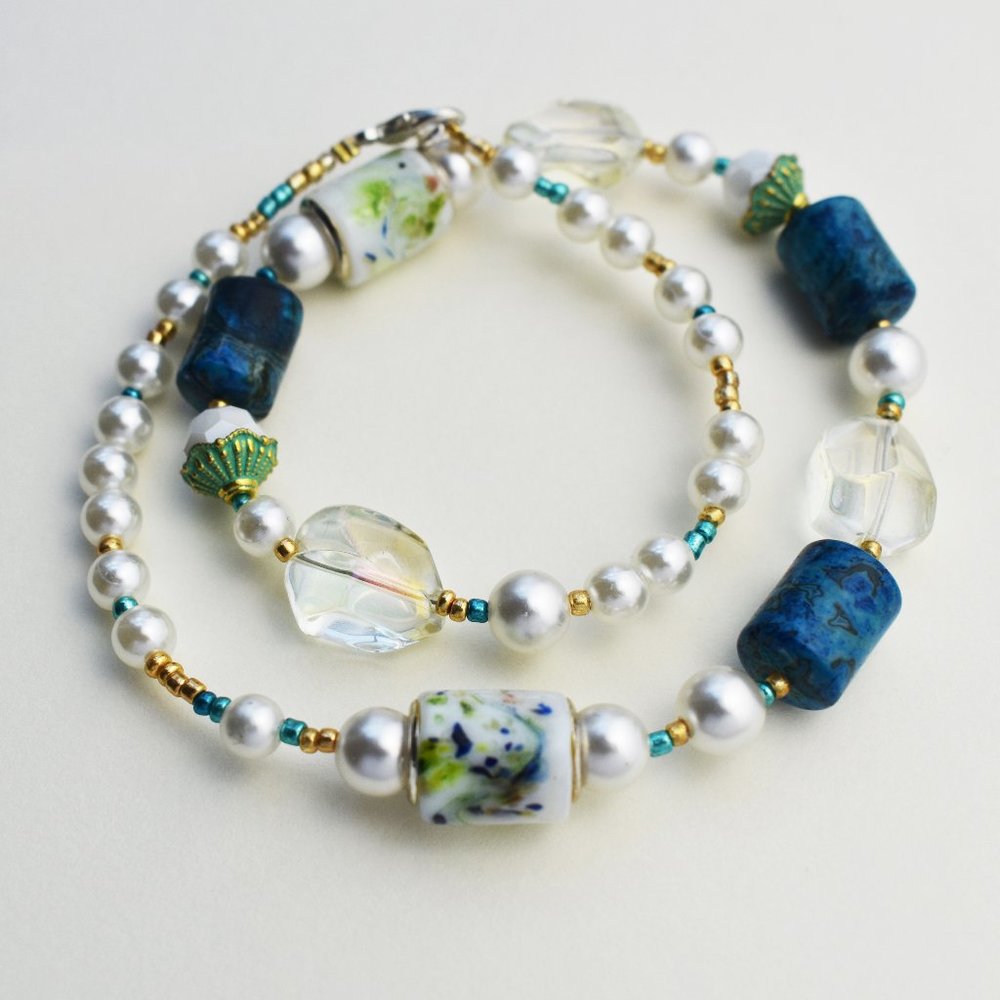 Colorful multi beads and pearl choker necklace, handmade y2k jewelry - Picture 7 of 12